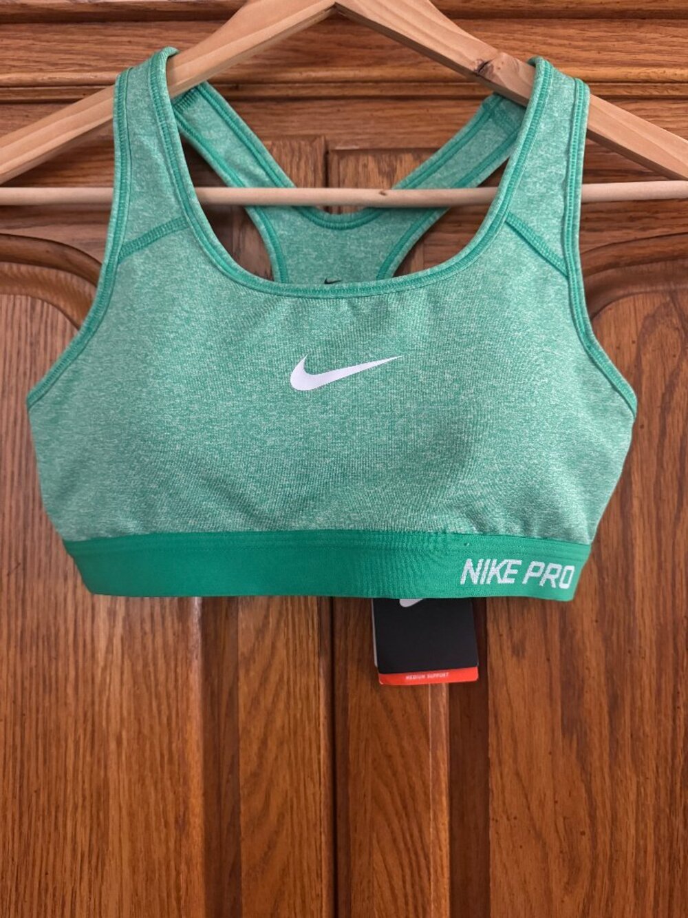 Nike Green Heather Pro Sports Bra with White Swoosh